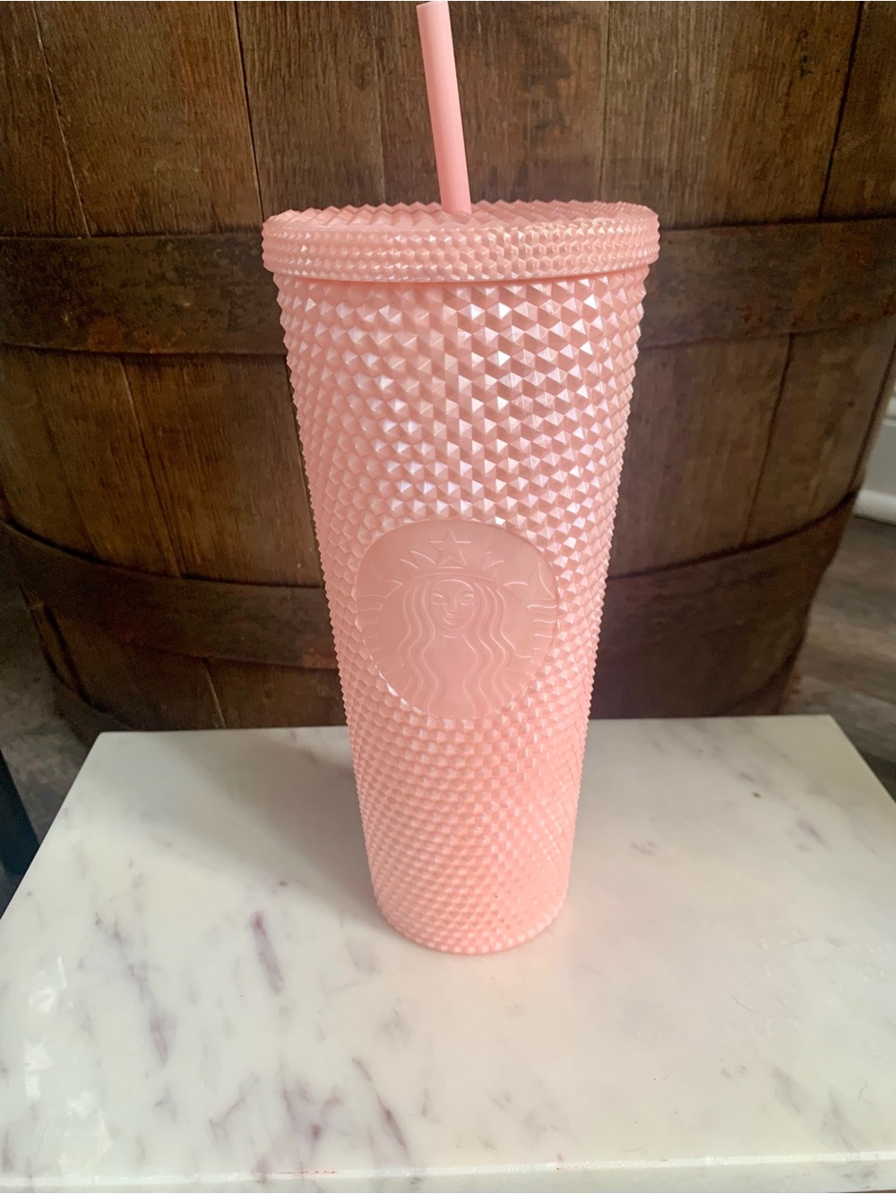 Starbucks Pink Diamond Textured Studded Reusable Tumbler with Straw 24oz Venti
